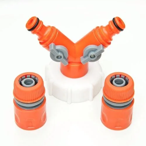 WVT08 IBC Tank Tap Y Piece Double Outlet with Hose Fitting